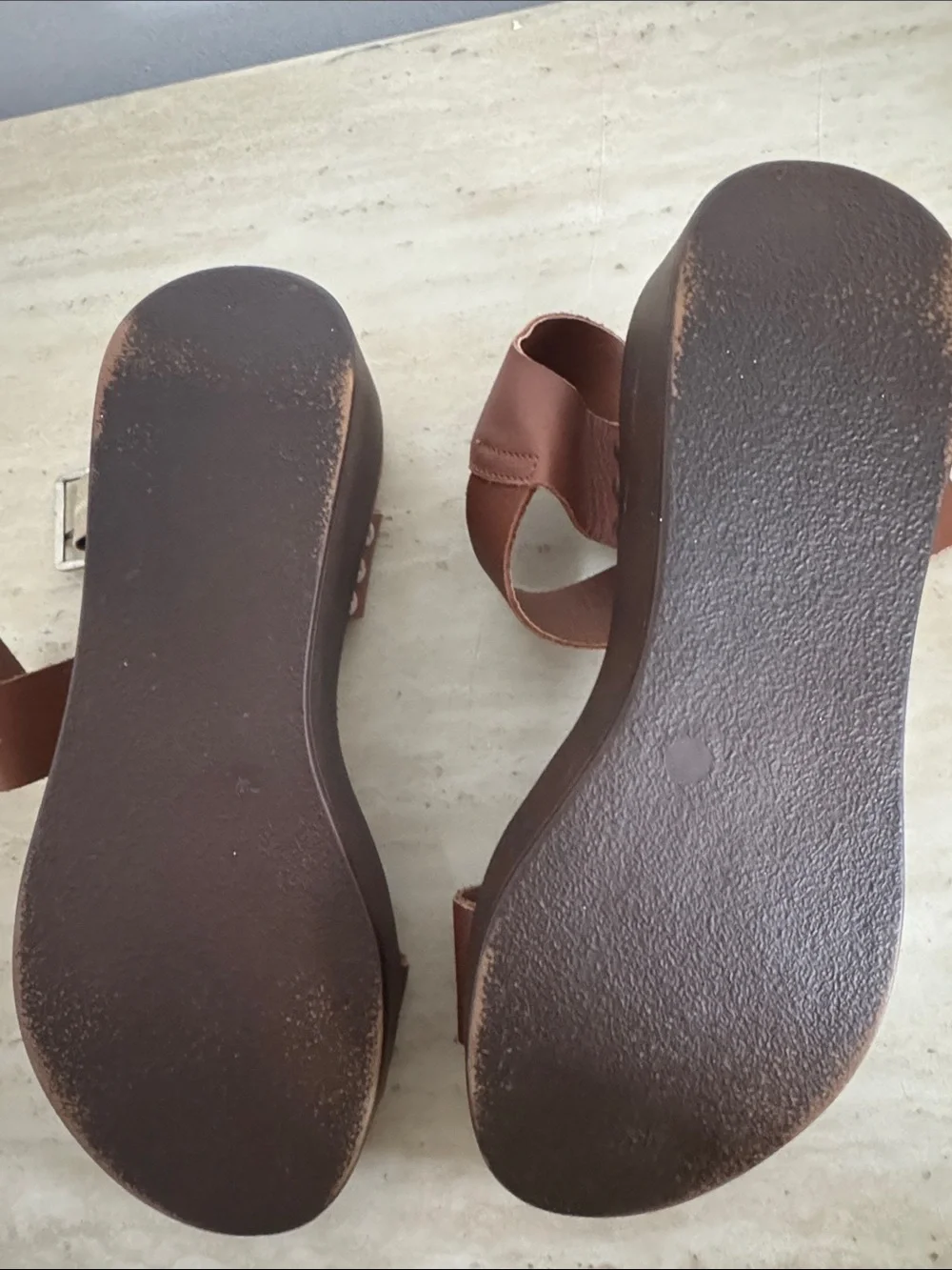 Steve Madden Brown Leather Wedge Sandals with Silver Buckle